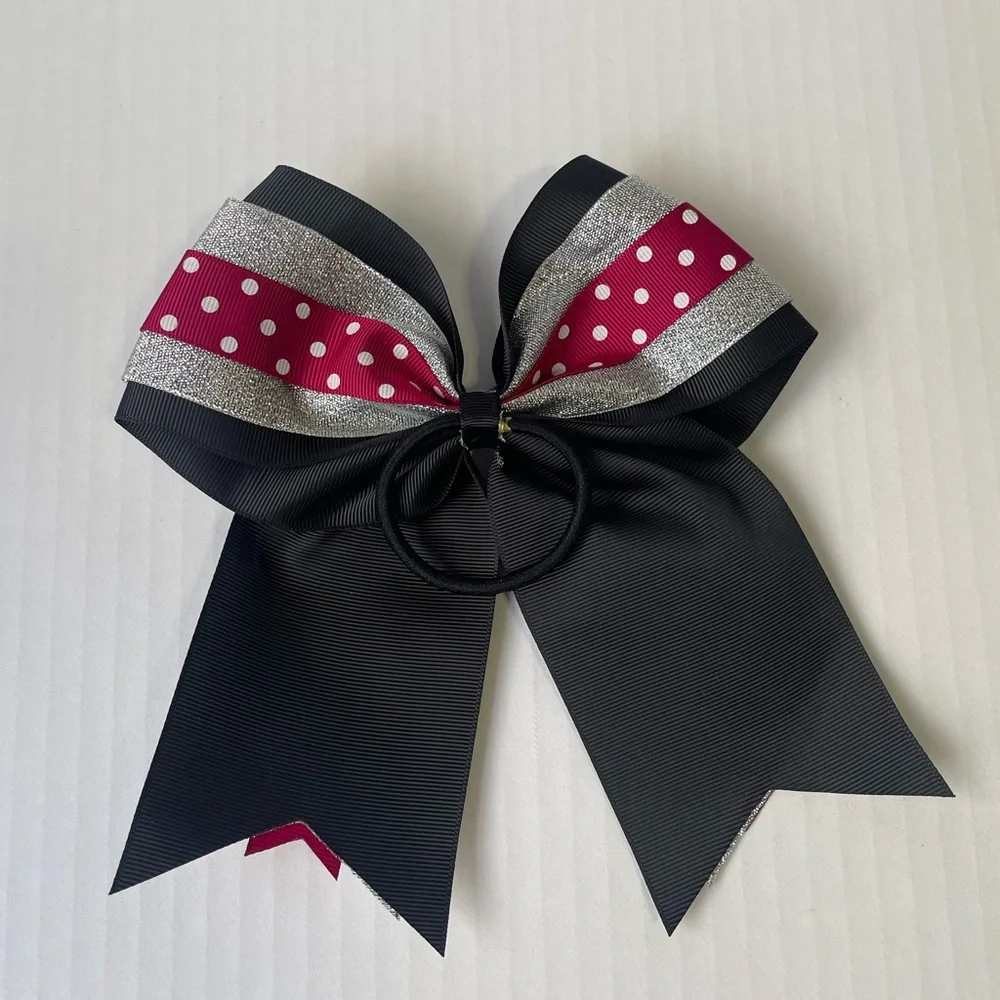 6 Piece 7” and 6”  inch Pony Tail Cheer Bows Chevron Glitter Polka Dot Checkered